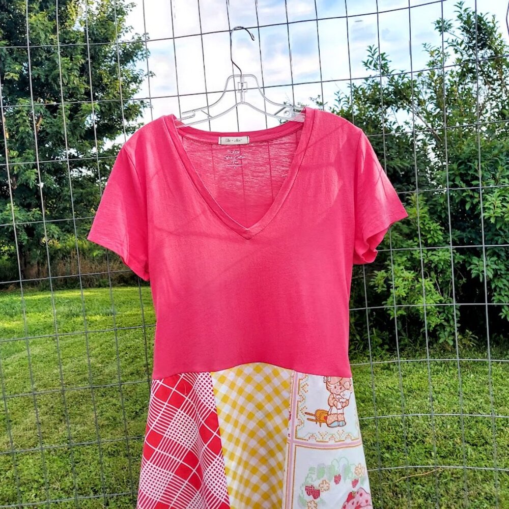 Upcycled Patchwork Strawberry Shortcake Dress L - image 3